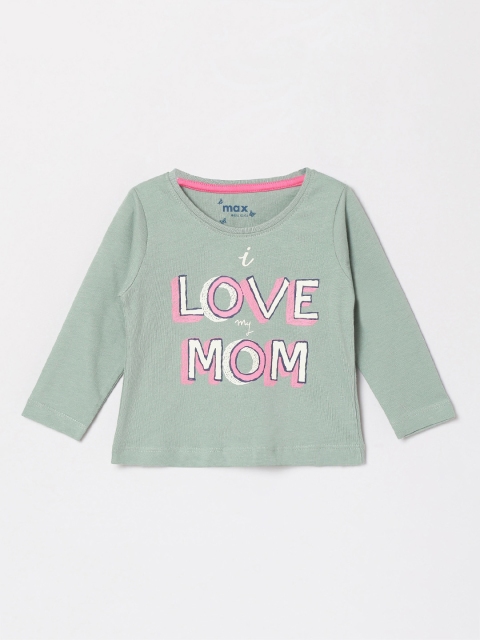 

max Girls Green Printed Round Neck T-shirt