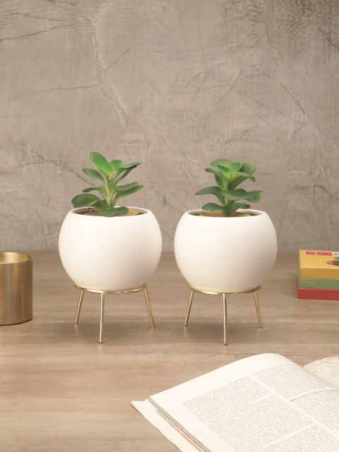 

OddCroft Set Of 2 White Solid Cauldron Planters with Stand