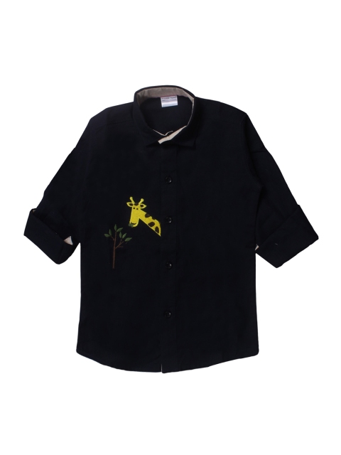 Polka Tots Boys Navy Blue Regular Fit Solid Cotton Casual Shirt