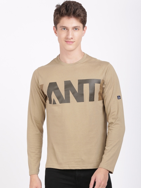 

ANTHEM Men Beige Printed Round Neck T-shirt