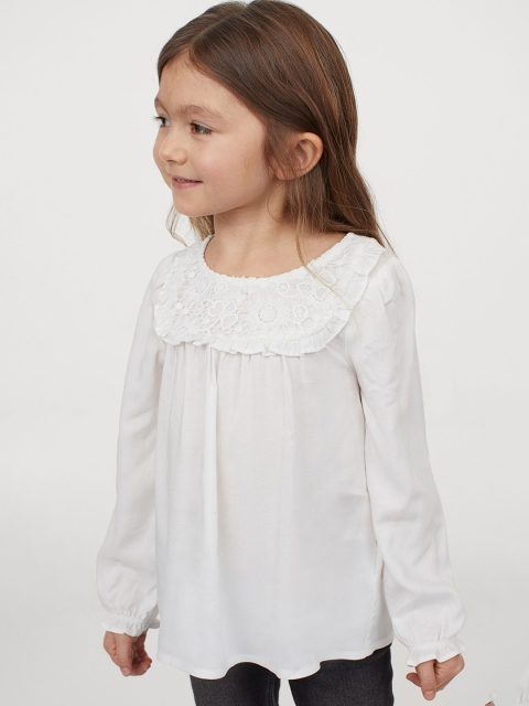 H&M Girls White Lace-Yoke Blouse
