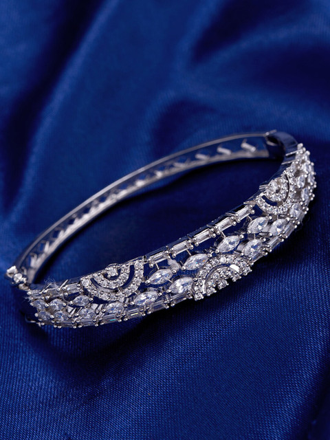 

Voylla Silver-Plated & White CZ-Studded Bangle-Style Bracelet