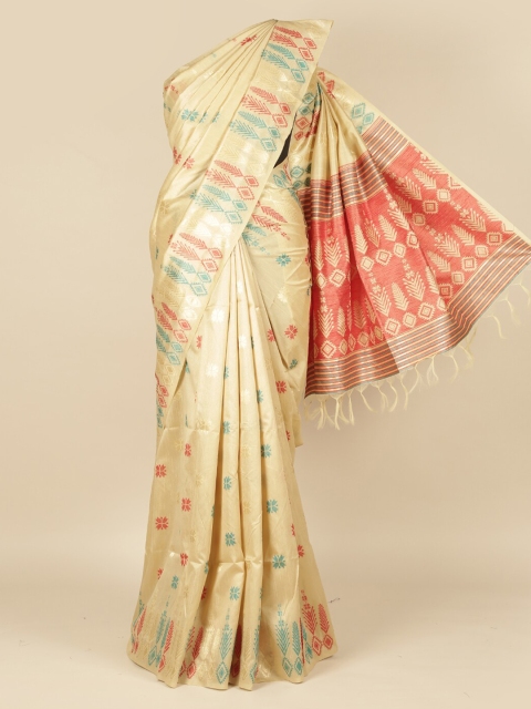 

Pothys Cream-Coloured Printed Jute Silk Saree