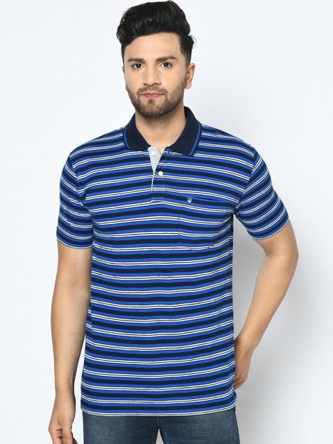 

Duke Men Blue Striped Polo Collar T-shirt