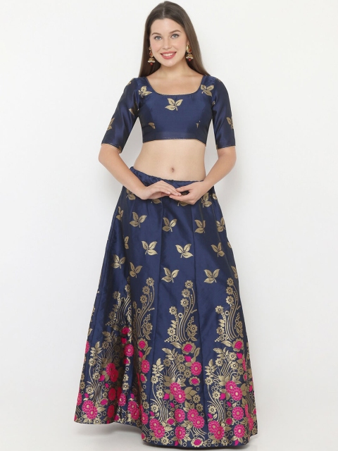 

SALWAR STUDIO Women Navy Blue & Gold-Coloured Woven Design Semi-Stitched Lehenga & Unstitched Blouse