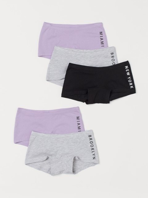 

H&M Girls Multicoloured Solid 5-Pack Cotton Boxer Briefs 0577294043, Grey