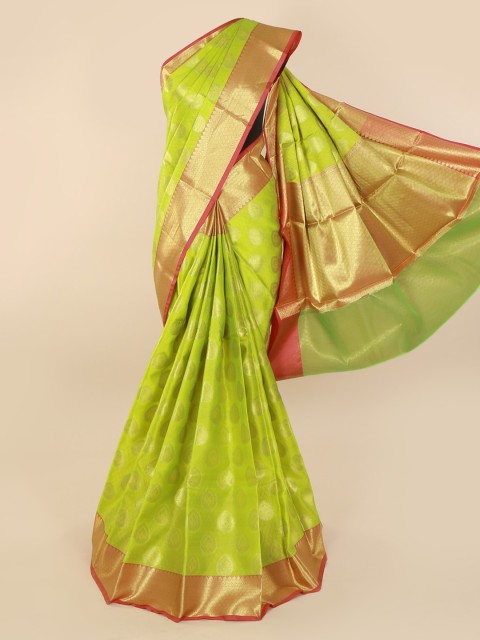 

Pothys Green & Gold-Toned Cotton Blend Woven Design Saree