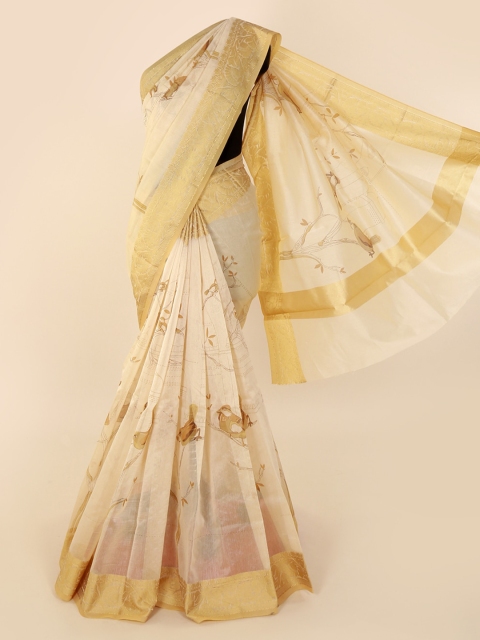 

Pothys Cream-Coloured Printed Supernet Saree