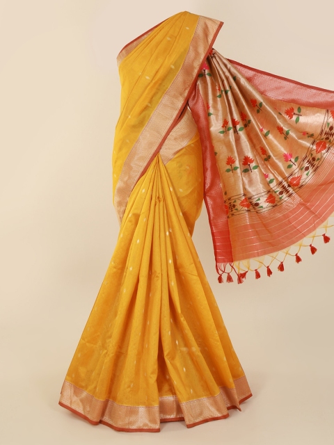

Pothys Yellow Solid Cotton Blend Saree