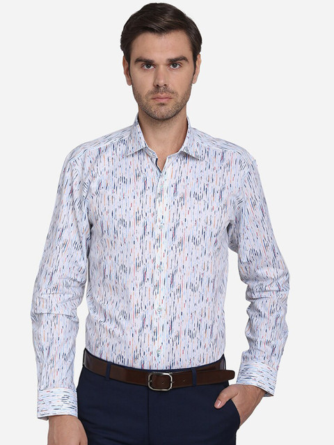 

JB STUDIO Men Off-White & Blue Slim Fit Printed Casual Shirt