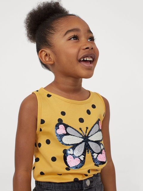 

H&M Girls Yellow & Black Sequin-Motif Vest Top