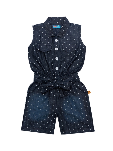 

Kid Studio Girls Navy Blue & White Printed Basic Jumpsuit