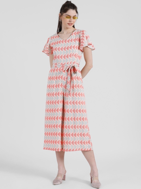 

Zink London Women Pink & Beige Printed Basic Jumpsuit