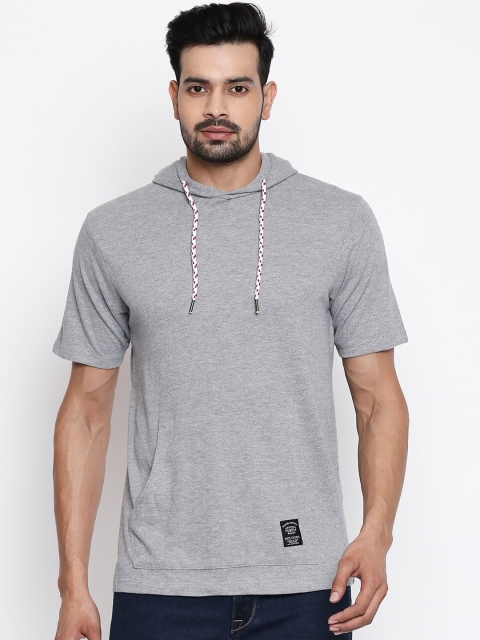 

People Men Grey Solid Hood T-shirt