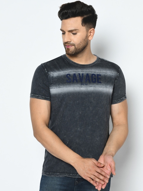 

Duke Men Grey Striped Round Neck T-shirt