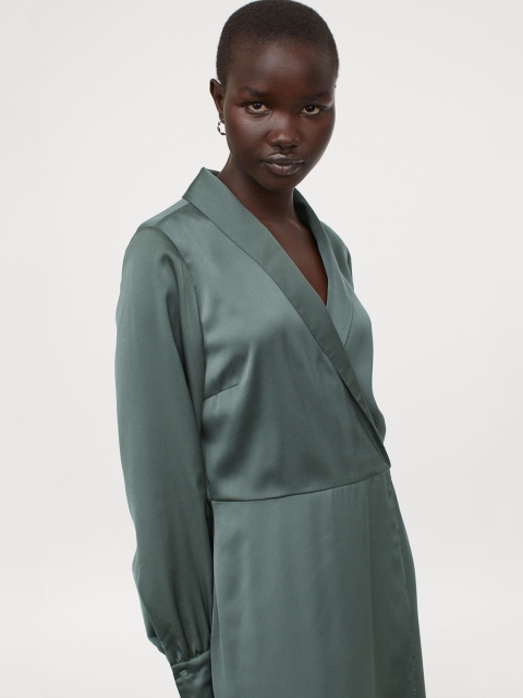 

H&M Women Shawl-collar wrap dress, Green