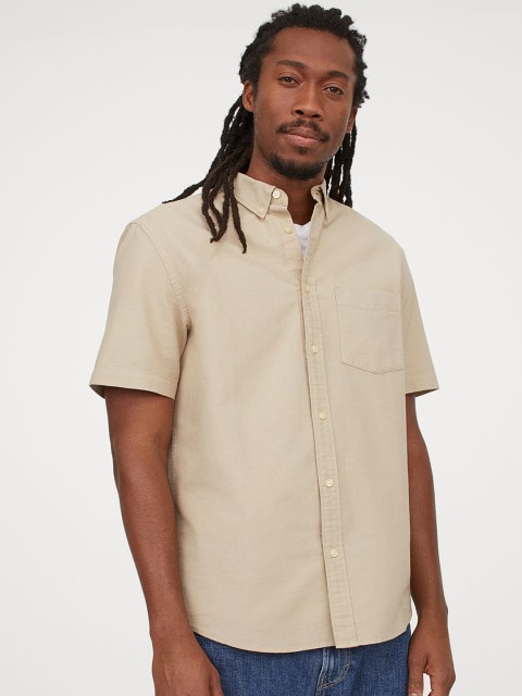 

H&M Men Beige Solid Regular Fit Oxford Shirt