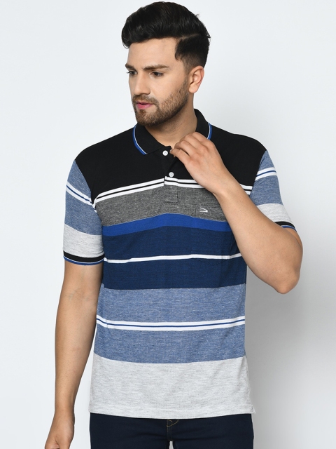 

Duke Men Blue Striped Polo Collar T-shirt