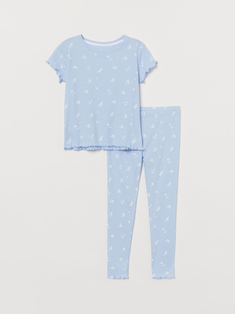 

H&M Girls Blue Ribbed Cotton Pyjamas