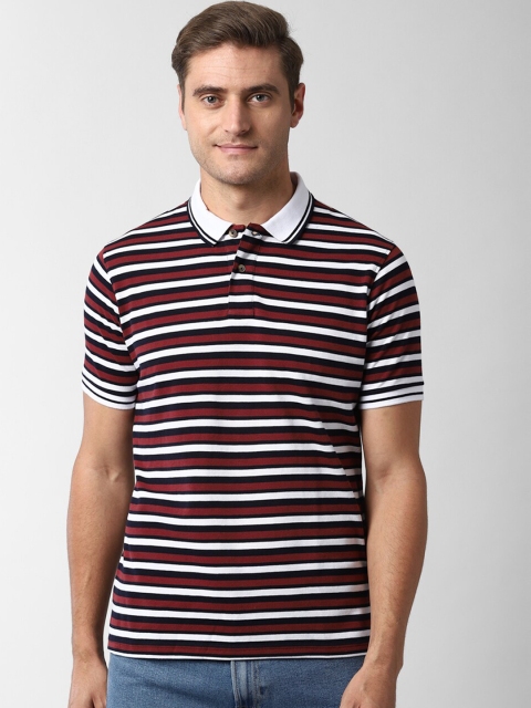 

Peter England Casuals Men Maroon Striped Polo Collar T-shirt