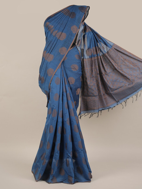 

Pothys Blue & Brown Jute Silk Woven Design Saree with Jhalar Pallu
