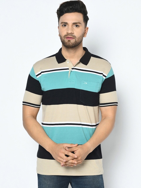 

Duke Men Black Striped Polo Collar T-shirt