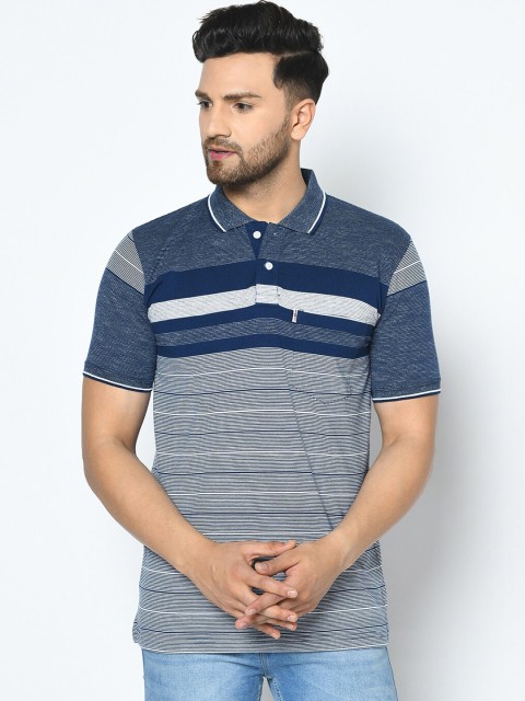 

Duke Men Blue Striped Polo Collar T-shirt