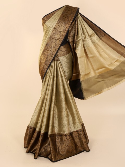 

Pothys Cream-Coloured & Gold-Toned Pure Cotton Woven Design Saree