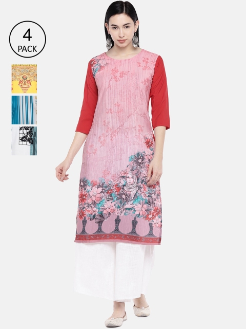 

7Threads Women Pack of 4 Multicoloured Printed Straight Kurtas, Multi