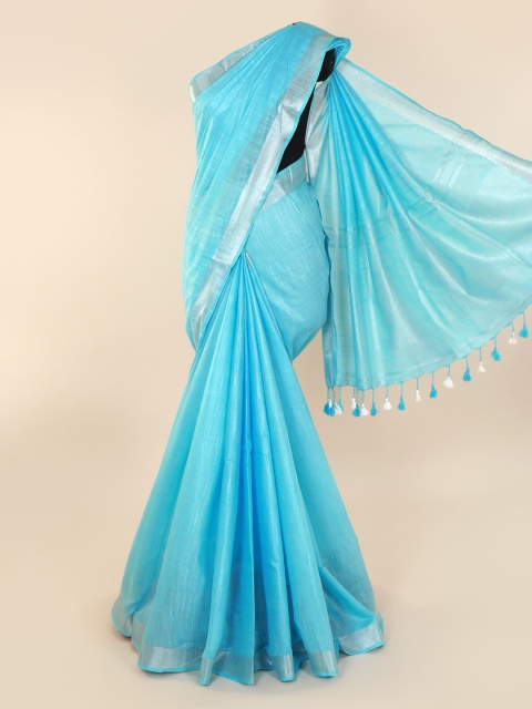 

Pothys Blue Solid Linen Blend Saree