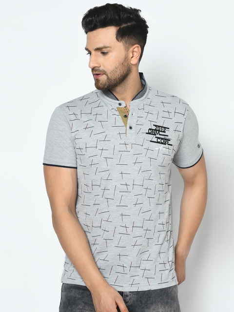 

Duke Men Grey Printed Polo Collar Cotton T-shirt