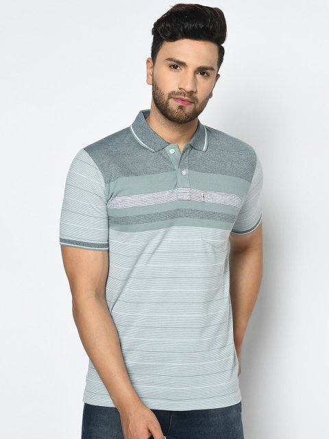 

Duke Men Grey Striped Polo Collar T-shirt