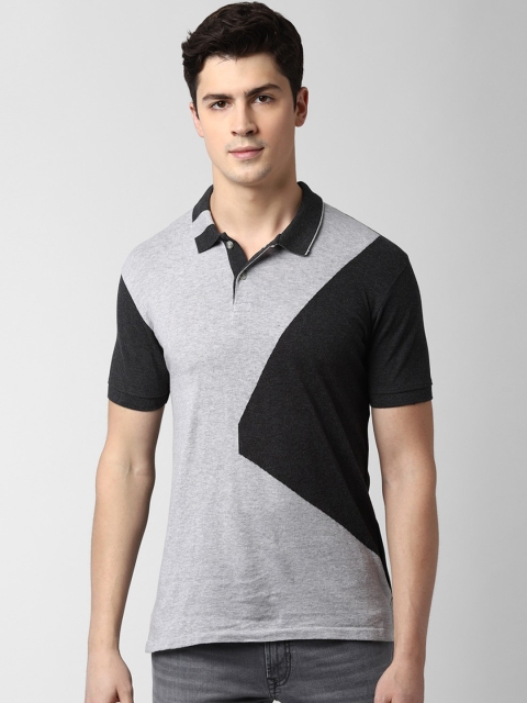 

Peter England Casuals Men Grey & Black Colourblocked Polo Collar T-shirt