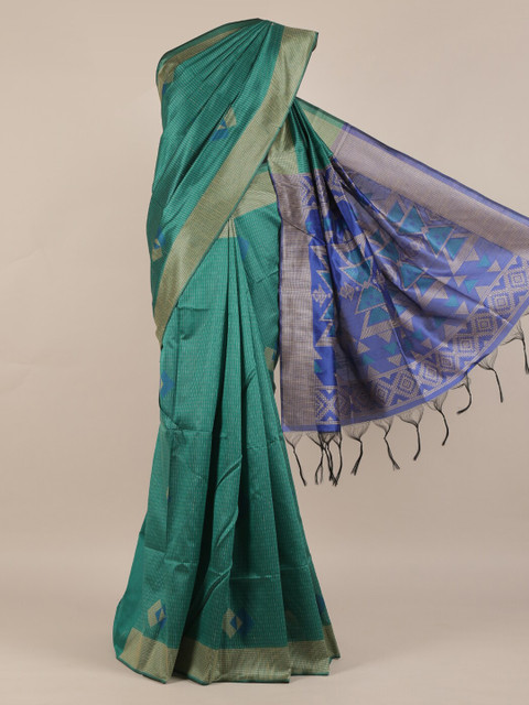 

Pothys Green & Gold-Toned Jute Silk Woven Design Saree