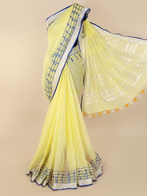 

Pothys Yellow Solid Linen Blend Saree