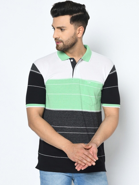 

Duke Men Green Colourblocked Polo Collar Cotton T-shirt