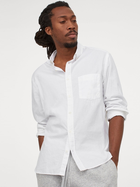 

H&M Men White Cotton Poplin Shirt