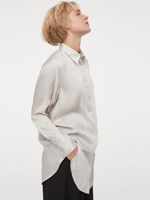 

H&M Women Off-White Solid Long Blouse