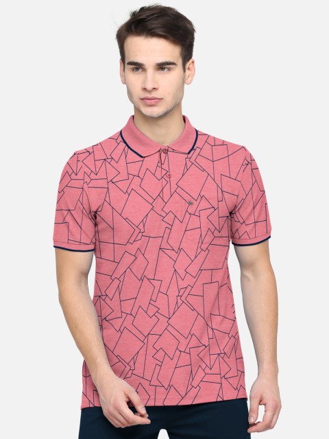 

BULLMER Men Pink Checked Polo Collar T-shirt