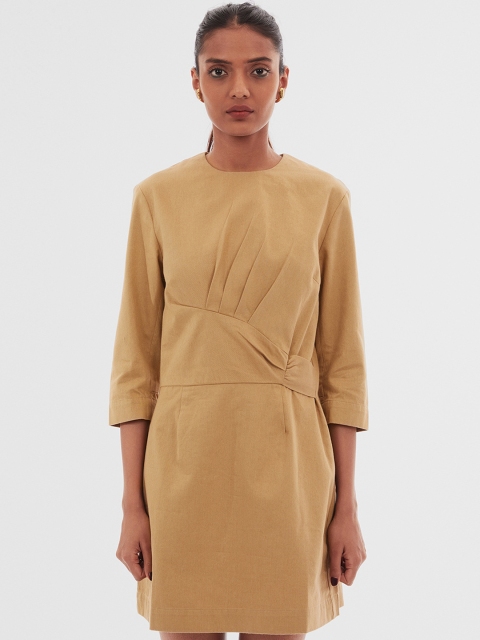 

Bhaane Women Beige Solid A-Line Dress
