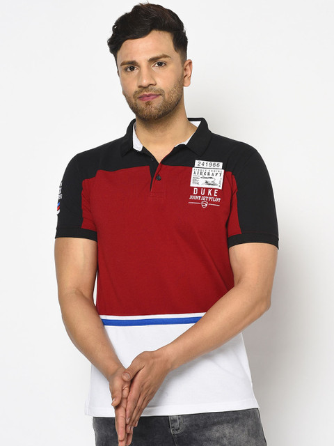 

Duke Men Black Colourblocked Polo Collar T-shirt