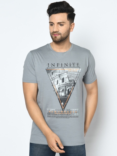 Duke Men Grey Printed Round Neck T-shirt