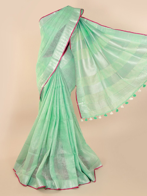 

Pothys Green Solid Linen Blend Saree