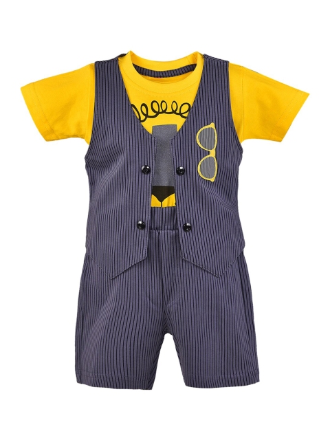 

Wish Karo Unisex Infants Yellow & Blue Printed T-Shirt Shorts with Waistcoat