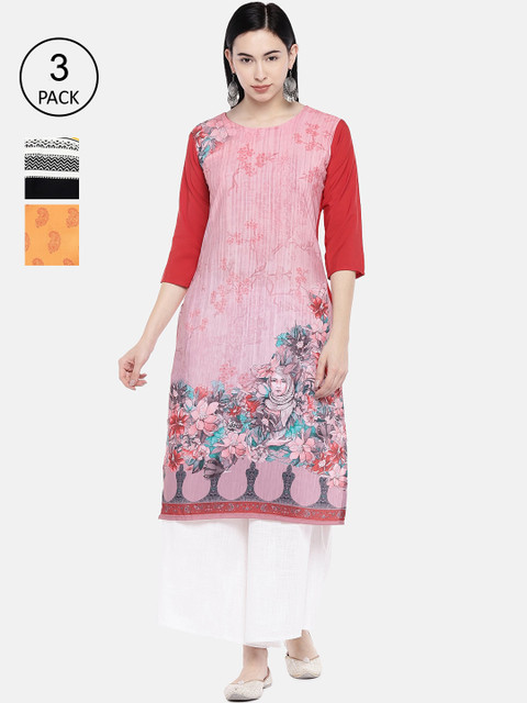 

7Threads Women Pack of 3 Multicoloured Printed Straight Kurtas, Multi