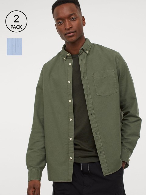 

H&M Men Green & Blue 2-Pack Oxford Shirts