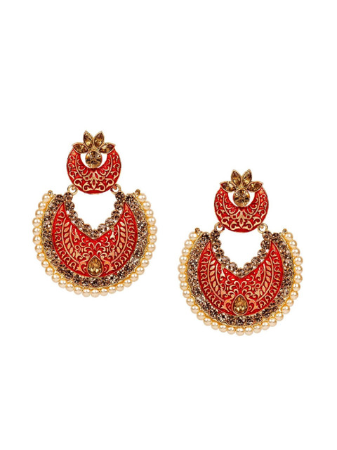 

ANIKAS CREATION Red & Gold-Plated Contemporary Chandbalis