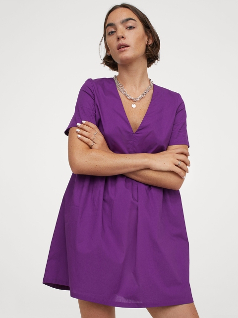 

H&M Women Purple Solid V-Neck Dress