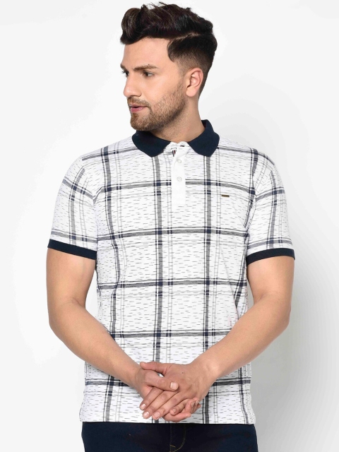 

Duke Men White Checked Polo Collar T-shirt