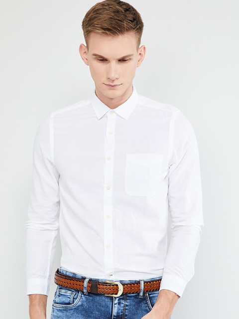 

max Men White Slim Fit Solid Casual Shirt